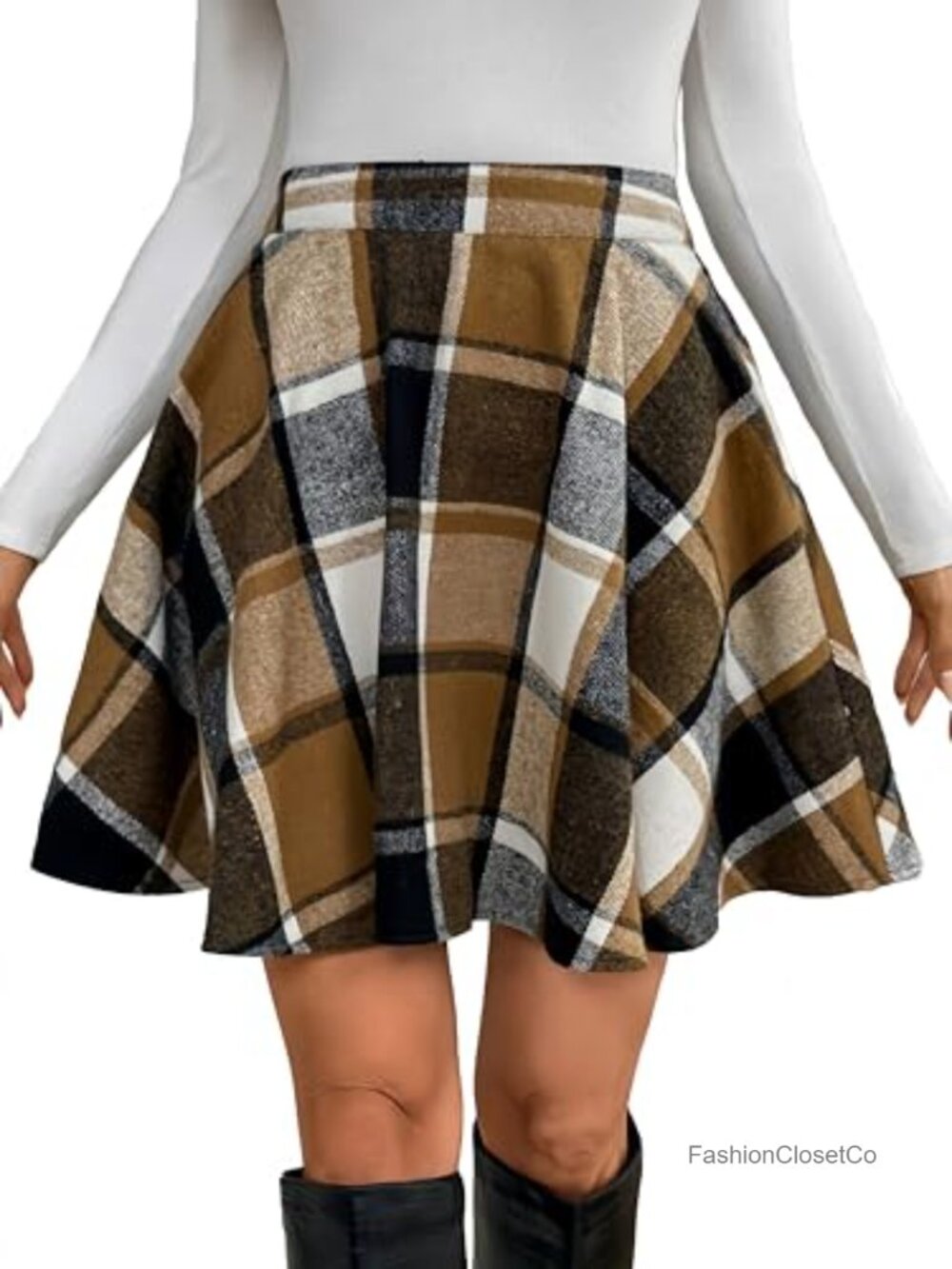 Women's Pleated Plaid Mini Skirt High Waist A-Line Flowy Skater Skirt